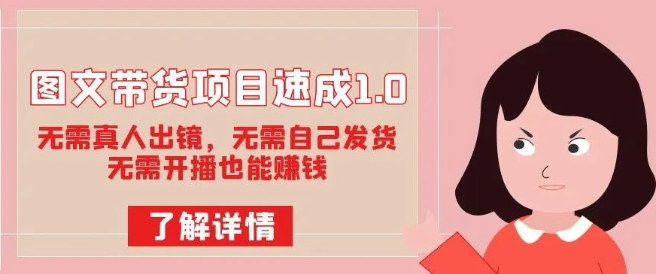 图文带货项目速成1.0：无需真人出镜，无需自己发货，无需开播也能赚钱-辉硕副业