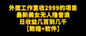 外面工作室收2999的项目最新美女无人撸音浪日收益几百到几千【教程+软件】(仅揭秘)-辉硕副业