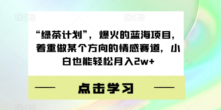 “绿茶计划”，爆火的蓝海项目，着重做某个方向的情感赛道，小白也能轻松月入2w+【揭秘】-辉硕副业