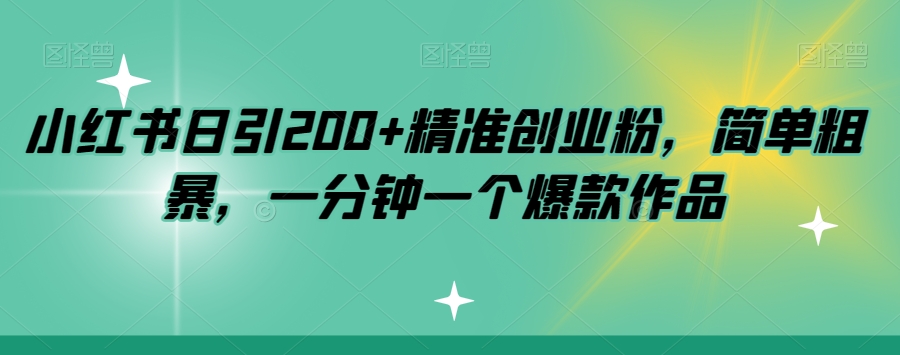 小红书日引200+精准创业粉，简单粗暴，一分钟一个爆款作品【揭秘】-辉硕副业