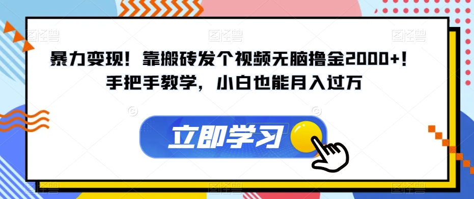 暴力变现！靠搬砖发个视频无脑撸金2000+！手把手教学，小白也能月入过万【揭秘】-辉硕副业