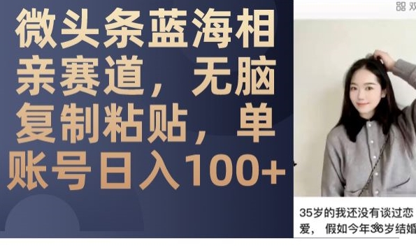 微头条蓝海相亲赛道，无脑复制粘贴，单账号日入100+-辉硕副业