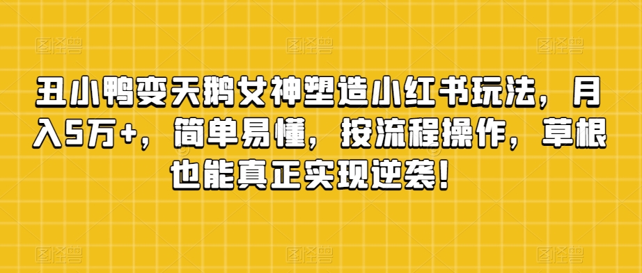 丑小鸭变天鹅女神塑造小红书玩法，月入5万+，简单易懂，按流程操作，草根也能真正实现逆袭！-辉硕副业