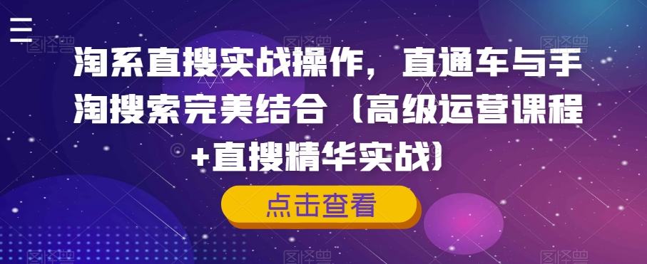 淘系直搜实战操作，直通车与手淘搜索完美结合（高级运营课程+直搜精华实战）-辉硕副业