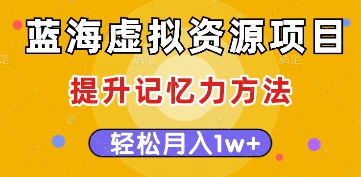 蓝海虚拟资源项目，提升记忆力方法，多种变现方式，轻松月入1w+【揭秘】-辉硕副业