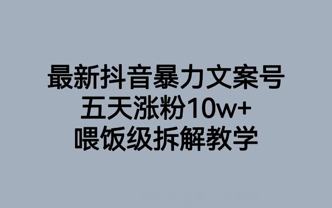 最新抖音暴力文案号，五天涨粉10w+，喂饭级拆解教学-辉硕副业