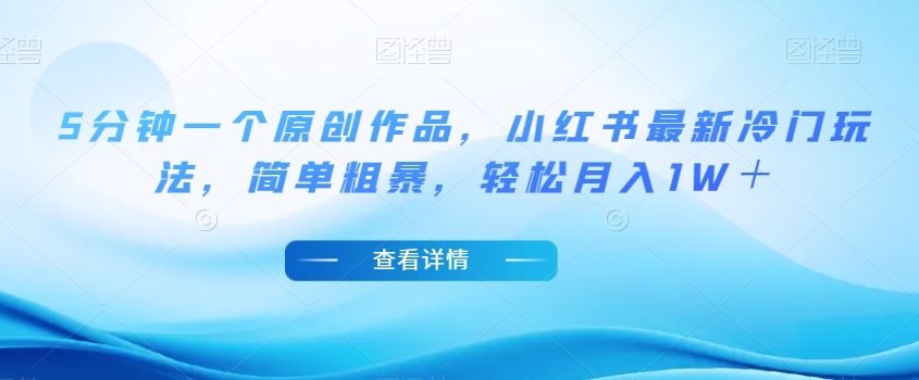 5分钟一个原创作品，小红书最新冷门玩法，简单粗暴，轻松月入1W＋【揭秘】-辉硕副业