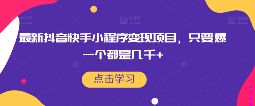 最新抖音快手小程序变现项目，只要爆一个都是几千+-辉硕副业