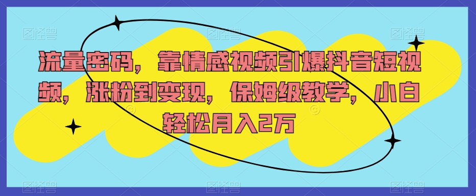 流量密码，靠情感视频引爆抖音短视频，涨粉到变现，保姆级教学，小白轻松月入2万【揭秘】-辉硕副业