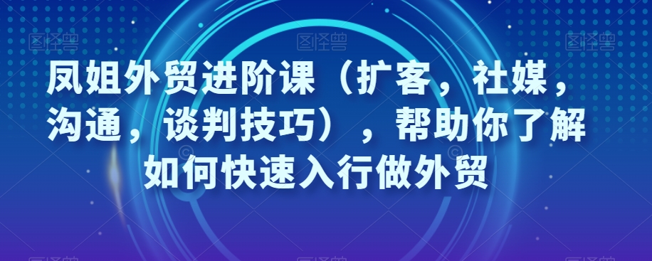 凤姐外贸进阶课（扩客，社媒，沟通，谈判技巧），帮助你了解如何快速入行做外贸-辉硕副业