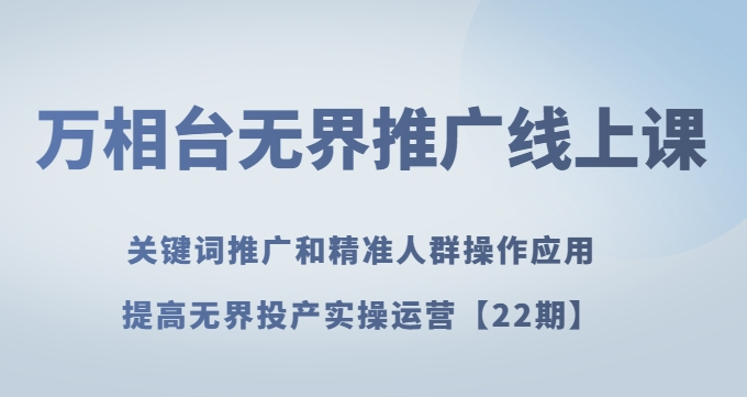 万相台无界推广线上课关键词推广和精准人群操作应用，提高无界投产实操运营【22期】-辉硕副业