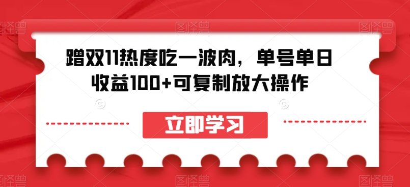 蹭双11热度吃一波肉，单号单日收益100+可复制放大操作【揭秘】-辉硕副业