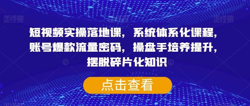 短视频实操落地课，系统体系化课程，账号爆款流量密码，操盘手培养提升，摆脱碎片化知识-辉硕副业