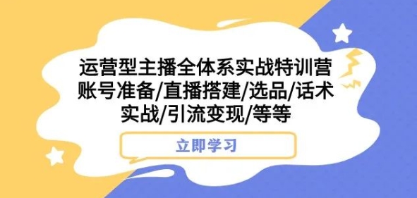 运营型主播全体系实战特训营，账号准备/直播搭建/选品/话术实战/引流变现/等等-辉硕副业