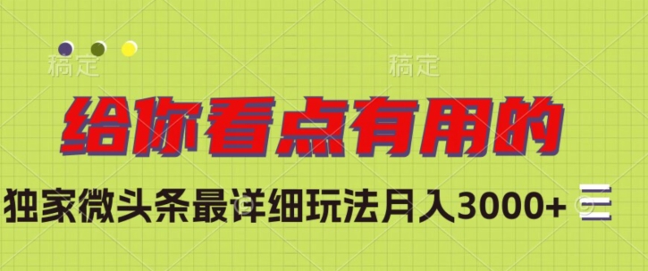 独家微头条最详细玩法，月入3000+【揭秘】-辉硕副业