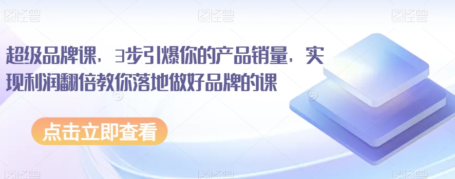 超级品牌课，3步引爆你的产品销量，实现利润翻倍教你落地做好品牌的课-辉硕副业