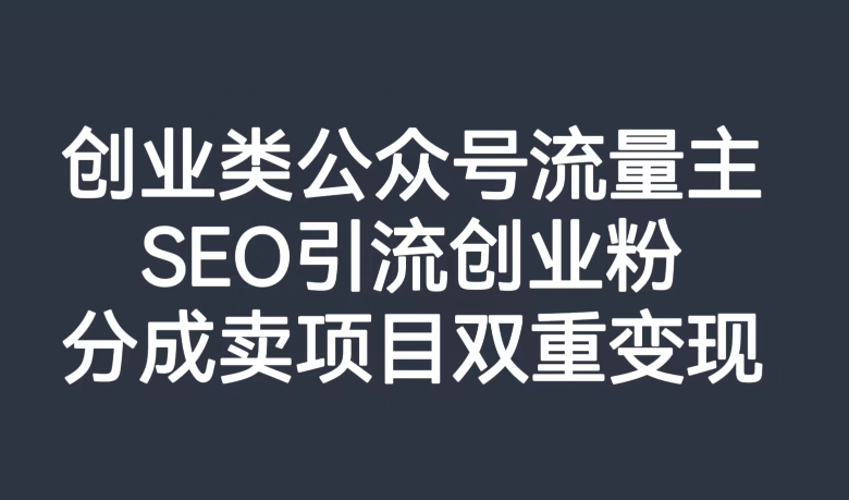 创业类公众号流量主，SEO引流创业粉，分成卖项目双重变现【揭秘】-辉硕副业