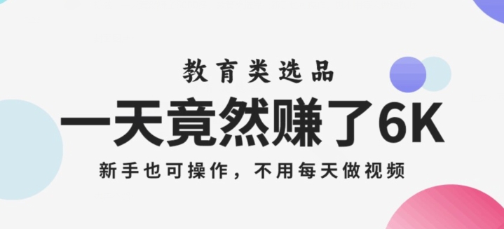 一天竟然赚了6000多，教育类选品，新手也可操作，更不用每天做短视频【揭秘】-辉硕副业