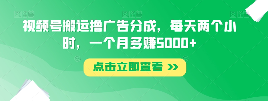 视频号搬运撸广告分成，每天两个小时，一个月多赚5000+-辉硕副业