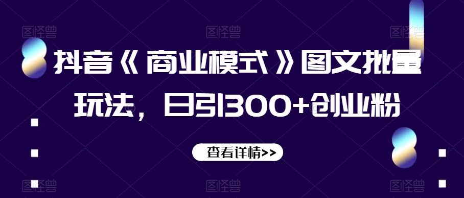抖音《商业模式》图文批量玩法，日引300+创业粉【揭秘】-辉硕副业