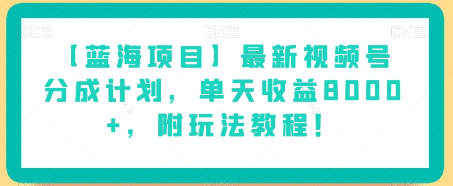 【蓝海项目】最新视频号分成计划，单天收益8000+，附玩法教程！-辉硕副业