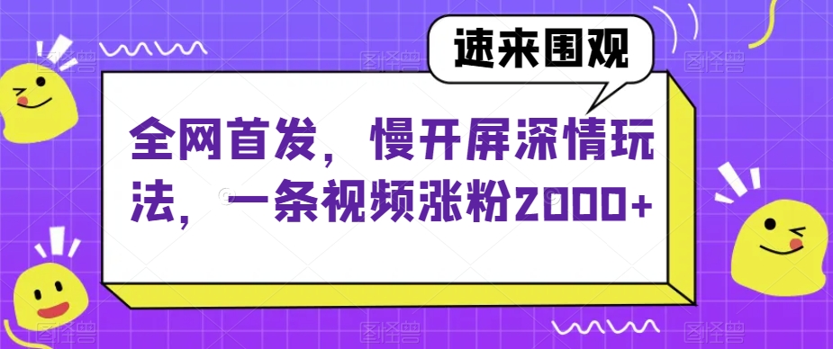 全网首发，慢开屏深情玩法，一条视频涨粉2000+【揭秘】-辉硕副业