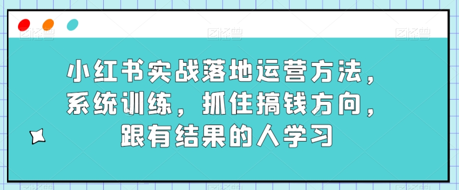 小红书实战落地运营方法，系统训练，抓住搞钱方向，跟有结果的人学习-辉硕副业