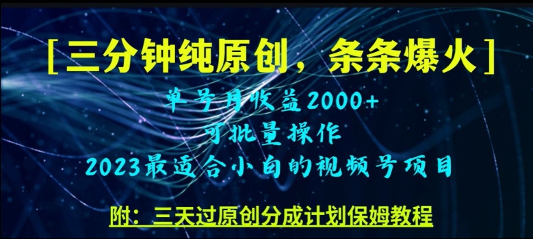 三分钟制作视频号纯原创，条条爆款，轻松月入过万【揭秘】-辉硕副业