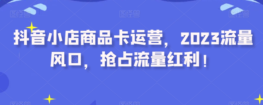 抖音小店商品卡运营，2023流量风口，抢占流量红利！-辉硕副业