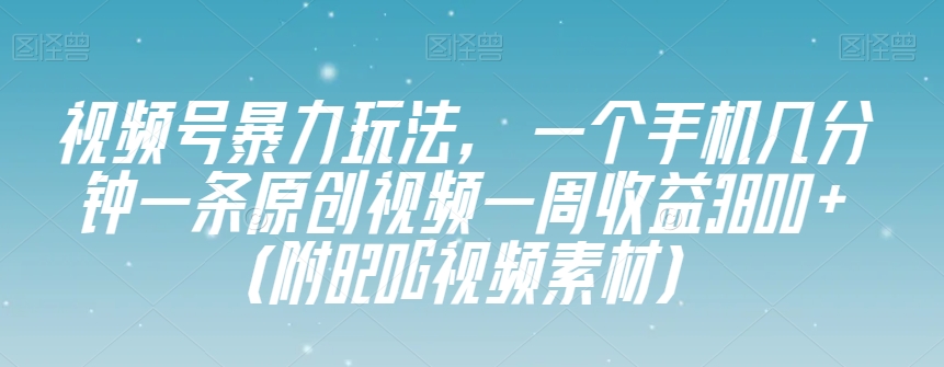 视频号暴力玩法，一个手机几分钟一条原创视频一周收益3800+（附820G视频素材）-辉硕副业