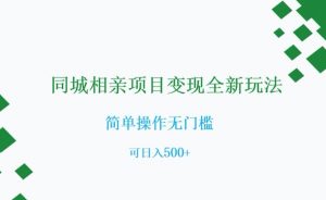 同城相亲项目变现全新玩法,简单操作无门槛,可日入500+【揭秘】-辉硕副业
