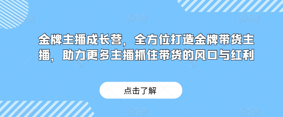 金牌主播成长营，全方位打造金牌带货主播，助力更多主播抓住带货的风口与红利-辉硕副业