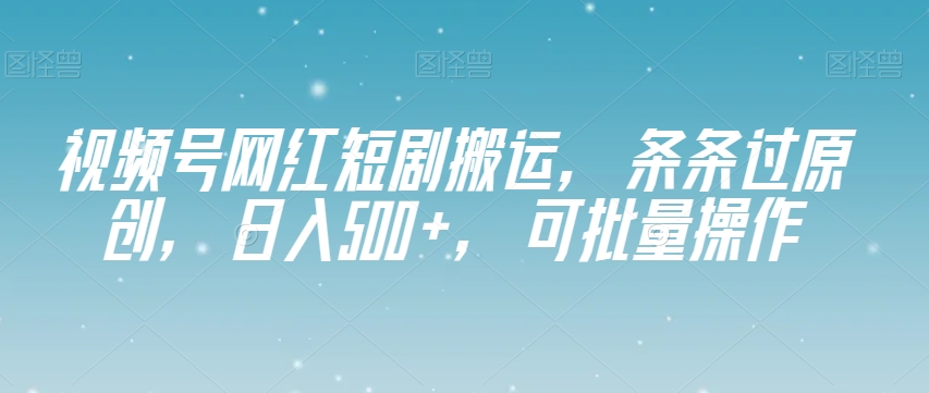 视频号网红短剧搬运，条条过原创，日入500+，可批量操作【揭秘】-辉硕副业