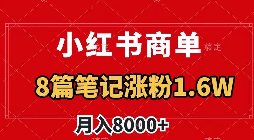 小红书商单最新玩法，8篇笔记涨粉1.6w，作品制作简单，月入8000+【揭秘】-辉硕副业