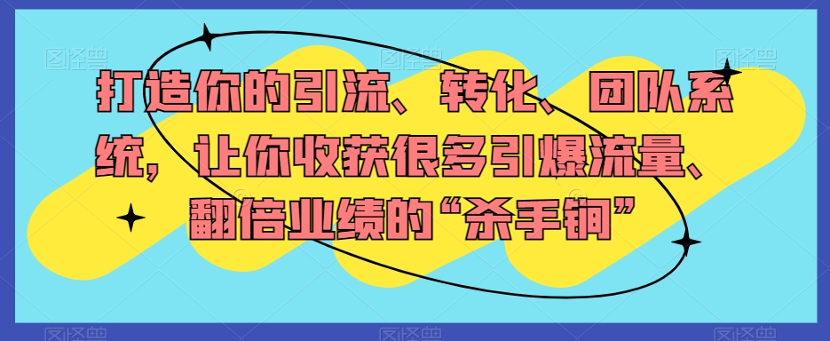 打造你的引流、转化、团队系统，让你收获很多引爆流量、翻倍业绩的“杀手锏”-辉硕副业