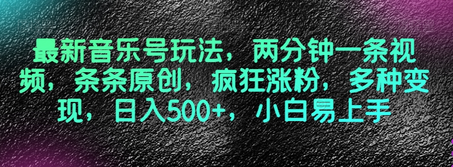 最新音乐号玩法，两分钟一条视频，条条原创，疯狂涨粉，多种变现，日入500+，小白易上手【揭秘】-辉硕副业