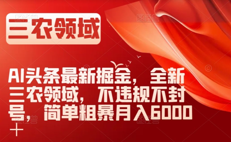 AI头条最新掘金，全新三农领域，不违规不封号，简单粗暴月入6000＋【揭秘】-辉硕副业