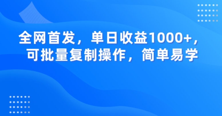 全网首发，单日收益1000+，可批量复制操作，简单易学【揭秘】-辉硕副业