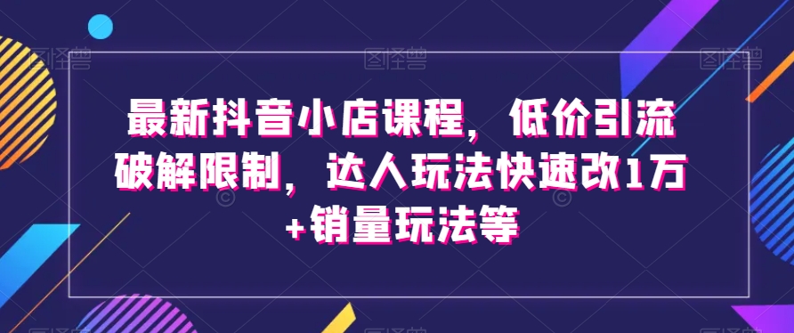 最新抖音小店课程，低价引流破解限制，达人玩法快速改1万+销量玩法等-辉硕副业