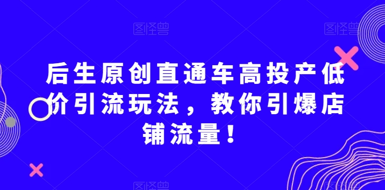 后生原创直通车高投产低价引流玩法，教你引爆店铺流量！-辉硕副业