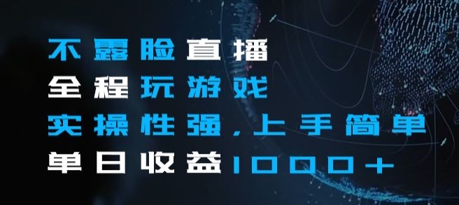 不露脸直播全程玩游戏，实操性强，上手简单，单日收益1000+【揭秘】-辉硕副业