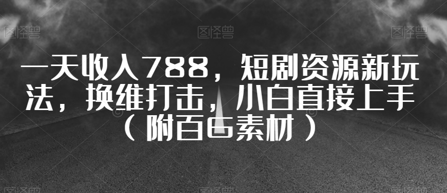 一天收入788，短剧资源新玩法，换维打击，小白直接上手（附百G素材）【揭秘】-辉硕副业