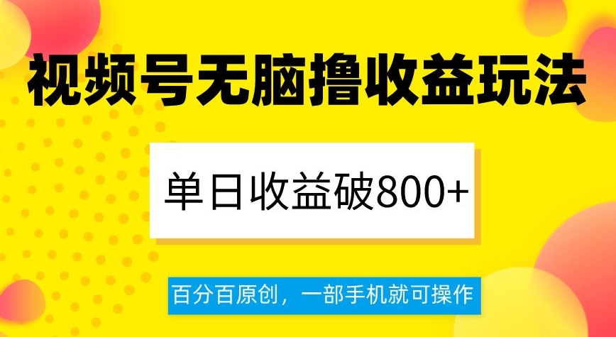 视频号无脑撸收益玩法，单日收益破800+，百分百原创，一部手机就可操作【揭秘】-辉硕副业