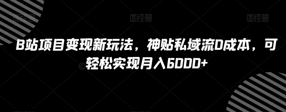 B站项目变现新玩法，神贴私域流0成本，可轻松实现月入6000+【揭秘】-辉硕副业