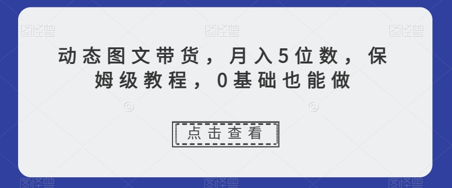 动态图文带货，月入5位数，保姆级教程，0基础也能做【揭秘】-辉硕副业