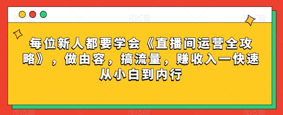 每位新人都要学会《直播间运营全攻略》，做由容，搞流量，赚收入一快速从小白到内行-辉硕副业