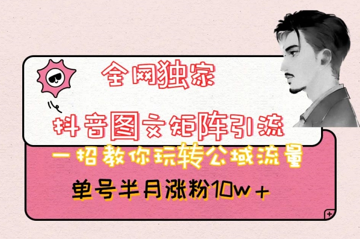 全网独家抖音图文矩阵引流，一招教你玩转公域流量，单号半月涨粉10w+【揭秘】-辉硕副业