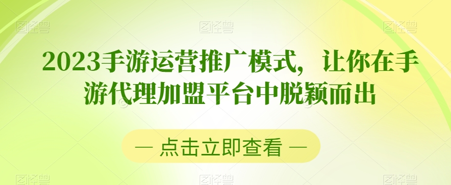 2023手游运营推广模式，让你在手游代理加盟平台中脱颖而出-辉硕副业