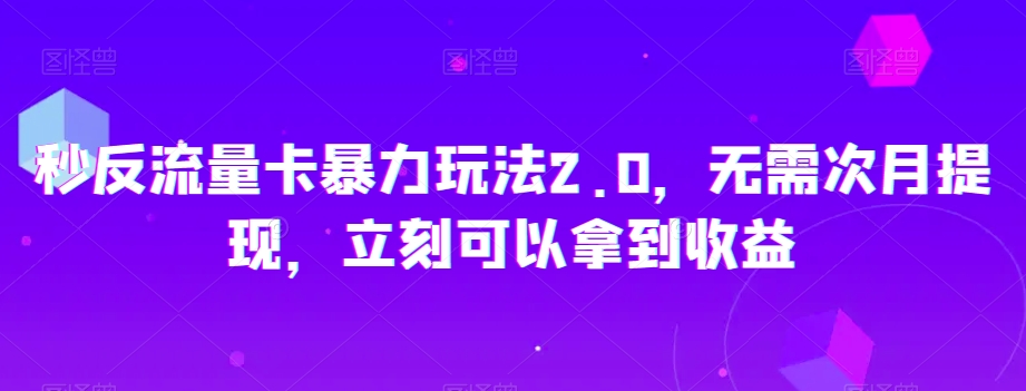 秒反流量卡暴力玩法2.0，无需次月提现，立刻可以拿到收益【揭秘】-辉硕副业
