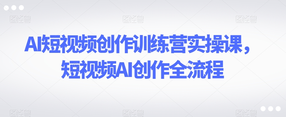 AI短视频创作训练营实操课，短视频AI创作全流程-辉硕副业